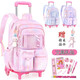 貓貓吉祥（Mao Mao Ji Xiang）小學(xué)生拉桿書(shū)包女生可拆卸兩用1-3-6年級防水爬樓六輪女孩背包女 夢(mèng)幻粉色808 6輪爬樓梯送掛件文具套裝