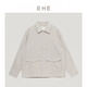 EHE男裝 春夏新款米色條紋時(shí)尚休閑亞麻工裝風(fēng)翻領(lǐng)夾克男外套 米色 L