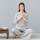 蜜凡蘇禪服茶道服女修禪服女套裝春夏打坐棉麻中式居士服佛系禪意中國風(fēng) 灰色七分袖套裝 XXL_建議120~130斤