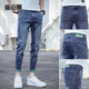 依心男牛仔褲男士潮牌2025年新款修身小腳褲彈力潮流百搭休閑褲 藍色 28