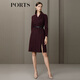 PORTS寶姿女裝長(cháng)袖OL風(fēng)職場(chǎng)收腰連衣裙ALN9D030JCF036 酒紅色 S (4)