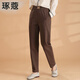 琢蔲3629女士休閑褲中高腰女褲子簡(jiǎn)約百搭哈倫褲九分褲松緊腰煙管褲潮 棕色 2XL