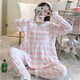 卡拉卡蒙孕婦月子服哺乳睡衣套裝薄款棉質(zhì)長袖春夏產(chǎn)前產(chǎn)后喂奶衣家居2011 2011粉格子 L碼（建議100-120斤）