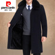 皮爾卡丹（pierre cardin）冬季加厚毛大衣男中長(cháng).款爸爸中老年風(fēng)衣毛呢過(guò)膝外套加長(cháng)款 中長(cháng)黑色-帶毛領(lǐng) 185/100A145-160斤