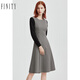 菲妮迪（FINITY）針織連衣裙冬季簡(jiǎn)約收腰顯瘦荷葉邊A字裙子女 黑色 M