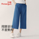 三槍睡褲女夏涼感寬松休閑八分褲闊腿褲直筒水洗牛仔褲 藍牛仔 XL