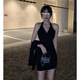 尚簡(jiǎn)紛辣妹針織掛脖吊帶連衣裙女春裝2025新款緊身顯瘦黑色包臀短裙裙子 黑色 XS （建議50-60斤）
