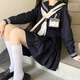 神北JK 紺三本正統(tǒng)水手服jk制服套裝基礎(chǔ)款學(xué)院風(fēng)校供中間春夏 紺色三本長(zhǎng)袖+短裙+領(lǐng)巾 L