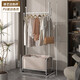 匠理衣帽架落地臥室掛衣架可移動(dòng)家用室內晾衣臟衣簍隔夜衣服置物架 鐵藝白桿+白色皮兜