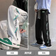 啄木鳥(niǎo)休閑褲男2026春秋潮流寬松直筒闊腿褲男寬松百搭青少年休閑褲子男 白色常規+黑色常規 XL 建議120-145斤