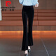 皮爾卡丹（pierre cardin）金絲絨微喇褲女2023秋季新款韓版時(shí)尚休閑長(cháng)褲高腰顯瘦黑色喇叭褲 黑色-常規 L