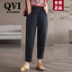 QVI設(shè)計高端品牌亞麻休閑褲女夏季新款薄寬松顯瘦百搭棉麻蘿卜哈倫褲 黑色 L
