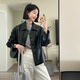 GARNUO黑色皮衣外套女2025春秋新款小個(gè)子美式復古pu機車(chē)服短款夾克上衣 黑色 S【80-100斤】