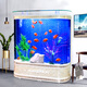浚瀾歐式魚(yú)缸水族箱雙弧大彎兩邊圓靠墻中型背過(guò)濾免換水懶人魚(yú)缸 紅檀木紋色 長(cháng)102寬50高138cm（帶一鍵換水）
