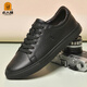 老人頭男鞋韓版潮流板鞋真皮小黑鞋百搭青年英倫小皮鞋男士休閑鞋子 黑色-皮鞋碼 40