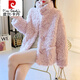 皮爾卡丹（pierre cardin）牛角扣羊羔絨外套女小個(gè)子短款加厚皮毛一體毛呢大衣冬季2025新款 粉色 L 【建議100-120斤】