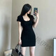 桃伊悠（taoyiyou）辣妹連衣裙女夏季修身內(nèi)搭氣質(zhì)包臀裙新款顯瘦短袖純欲裙子女 黑色 M