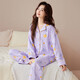 韓彩睡衣女秋冬純棉長(cháng)袖長(cháng)褲女士開(kāi)襟女士家居服套裝 淡紫 XL