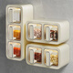 宜美匯調料盒廚房壁掛調味品瓶鹽味精胡椒佐料調味盒收納盒調味罐組合 奶白銀三格【橫豎兩用】 【帶勺子+分類(lèi)標簽】