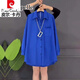 皮爾卡丹（pierre cardin）新款襯衫女克萊因藍(lán)襯衫女早秋上衣寬松胖顯瘦遮肚子女裝200斤秋 藍(lán)色 L參考100-120斤
