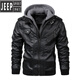 JEEP SPIRITJeep/吉普男裝歐美連帽機車服皮衣2025秋冬季新款男士PU皮 黑色 2XL