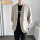 莫代爾夏季新款韓版潮流冰絲薄款短袖西服外套男生輕熟風(fēng)痞帥休閑小西裝 卡其色 3XL 160-180斤