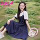 紫洛妮（ZILUONI）少女連衣裙2025夏季新款初高中生大童學(xué)院風(fēng)假吊帶中長款大碼裙子 藏青色 M 【95-110斤】