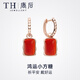 唐后（TH）紅瑪瑙寶石耳環(huán)女長款925銀耳飾歐美耳墜送媽媽生日節(jié)日禮物 玫瑰金色紅瑪瑙