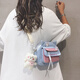 布燃 布小包包女2026七夕韓版可愛(ài)學(xué)生簡(jiǎn)約單肩包ins百搭卡通斜挎包 藍色 帶肚兜小熊玩偶掛件