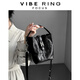VIBE RING輕奢復古小水桶包2024秋冬新款植鞣頭層牛皮大容量單肩斜挎包 黑色 中包