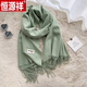 恒源祥圍巾女披肩新款純色冬季加厚秋冬2025駝色保暖圍脖百搭兩用 25號-橄欖綠(規格200*70)