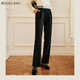 Olrain歐芮兒休閑褲女春裝高腰顯瘦時(shí)尚氣質(zhì)設計感闊腿褲 黑色 S 155/64A