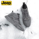 Jeep【加絨可選】吉普休閑鞋皮男秋冬男士馬丁靴男低幫加絨保暖棉鞋男 灰色加絨 41 皮鞋碼