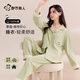 都市麗人睡衣女100%純棉開衫可外穿春夏休閑全棉睡褲女士家居服套裝綠色L