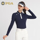 PGA女裝高爾夫長(cháng)袖T恤 秋冬女士服裝運動(dòng)面料 經(jīng)典百搭高彈舒適上衣 PGA 101216-藏青色 M
