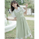 戀的夏季連衣裙新款2023女生裙子夏天學(xué)生少女高中生初中生衣服中長裙 綠色法式假兩件背帶裙 均碼