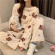 FOX.G珊瑚絨睡衣女士秋冬春秋家居服冬季加厚加絨睡褲2025法蘭絨月子服 杏色小熊法拉絨睡衣套裝 均碼 【約130斤以內(nèi)】