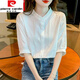 皮爾卡丹（pierre cardin）立領(lǐng)白色純棉襯衫女五分袖夏新款薄款氣質(zhì)上衣短袖顯瘦洋氣小衫 白色  M 建議95-105斤