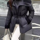 兔芊系有腰帶的羽絨服女士羊羔毛大翻領(lǐng)腰帶羽絨服女2024冬季新款時(shí)尚 黑色 M90-120斤