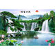 流水生財(cái)山水風(fēng)景畫(huà)唯美意境客廳招財(cái)裝飾掛畫(huà)迎客松瀑布背景壁畫(huà) A33PP膠—背面帶膠 80*120厘米