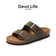 Devo軟木拖鞋沙灘鞋夏季涼拖男女同款反絨皮一字透氣情侶休閑拖鞋2618 軍綠反絨牛皮 39