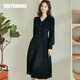 ROEYSHOUSE羅衣輕奢系列寶藏羊毛連衣裙女秋裝新款優(yōu)雅A擺裙04816 黑色 L