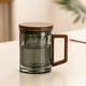 瓷牌茗茶具（cipaiming teaset）玻璃茶杯茶水分離帶蓋泡茶水杯個(gè)人辦公室情侶喝茶杯子 青灰《靈空》直身-胡桃木把