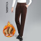 友家坊燈芯絨褲子女?huà)寢尨呵锟顭粜窘q女褲松緊高腰直筒休閑褲老年條絨褲 咖啡色加絨款 2XL 建議體重116-125斤