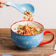 ezicok 陶瓷湯杯早餐杯大容量麥片杯牛奶杯水杯家用創(chuàng)意手繪湯杯酸奶杯 游魚湯杯+陶瓷勺子