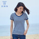 星期悅 絲光棉?；晟繴領(lǐng)夏季短袖T恤藍白條紋體恤?；晟兰哟蟠a 深藍色-女裝 女175/XL