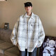 QGF小香風(fēng)格子大碼夾克外套男士秋冬季款美式設計感休閑翻領(lǐng)情侶衣服 DSA001-J595 白色 4XL [建議170-200斤]