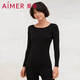 愛(ài)慕女保暖內衣秋衣莫代爾上衣秋衣打底抗菌牛奶AM725294黑色160