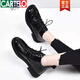 卡帝樂(lè )鱷魚(yú)（CARTELO）真皮踝靴子2025秋冬新款皮鞋女漆皮平底小短靴系帶低幫馬丁靴新品 黑色單里 38