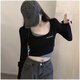爵士舞服裝女露腰街舞辣妹上衣ins風(fēng)練舞衣服jazz跳舞直播蹦迪女裝性感港風(fēng)短款露臍長袖女主播服 黑色 假兩件 M